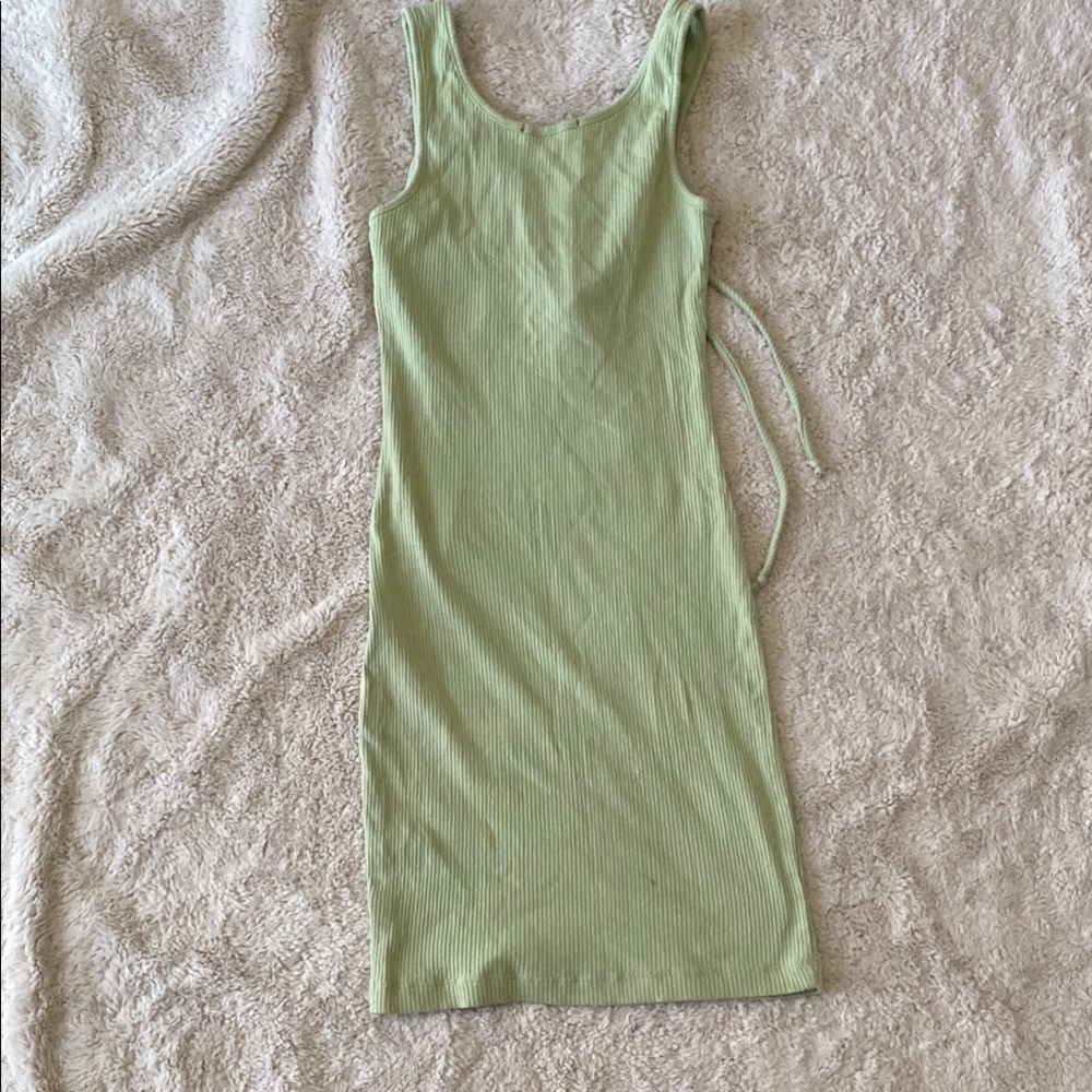 Green Ribbed Lace-Up Dress - Picture 5 of 5